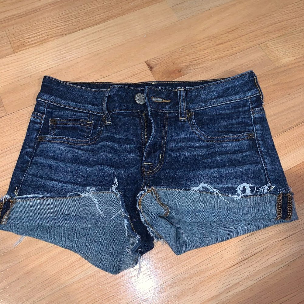 AE Dark Wash Shortie Denim Shorts
